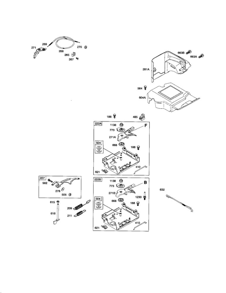 Control Bracket Diagram and Parts List for 20B400 0017-0698 Briggs and Stratton Engine